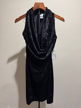 NWT Maggy London Black Paisley Burnout Velvet Cowl Neck Dress (Size 4)